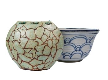 (2) CONTEMPORARY EARTHENWARE & STONEWARE VASES