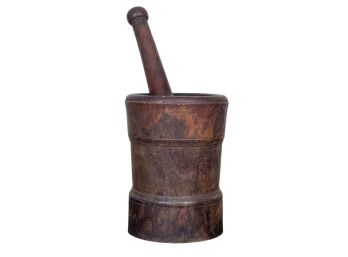 COUNTRY PRIMITIVE TURNED HARDWOOD MORTAR & PESTLE