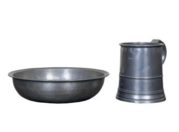 THOMAS & TOWNSEND PEWTER BOWL & VR PINT MEASURE