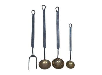 BLACKSMITH FORGED IRON & BRASS KITCHEN UTENSILS