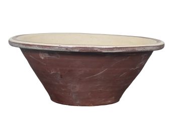 LARGE GLAZED REDWARE MIXING BOWL