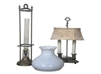 LAMP LOT - BOUILLOTTE LAMP, ARGAND SHADE, ETC