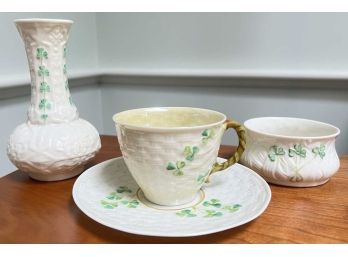 (4) BELEEK PIECES with SHAMROCK  PATTERN