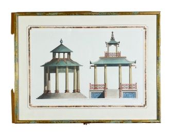 FRAMED CHINESE BATH HOUSE ARCHITECTURAL ENGRAVING