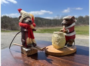 (2) LARRY BELLETETE CHRISTMAS MOUSE CARVINGS