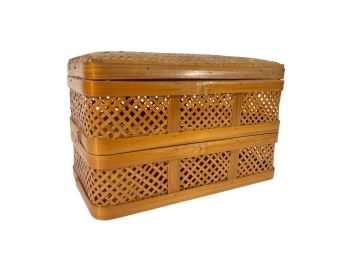 (2) VINTAGE STACKABLE WOVEN BASKETS