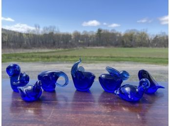 (7) COBALT GLASS ANIMAL FIGURES