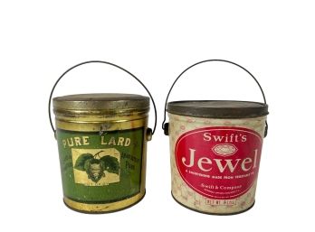 (2) VINTAGE LARD/SHORTENING TINS w/ SWING HANDLES