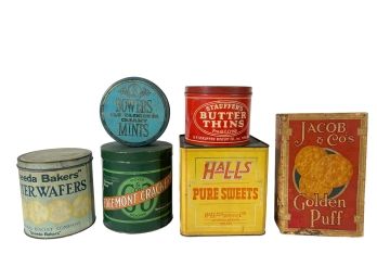 (6) VINTAGE SWEETS/CRACKER TINS