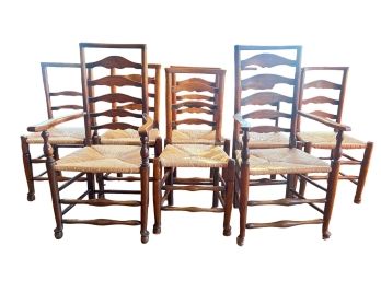 (8) 19th C. OAK RUSH SEAT CHAIRS