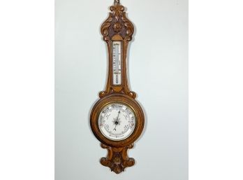 VICTORIAN OAK ANEROID BAROMETER