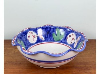 ITALIAN FAIENCE FRUIT BOWL with FISH MOTIF