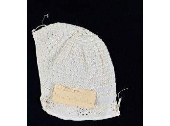 (18th c) EMBROIDERED LINEN BABY BONNET