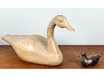 (2) CONTEMPORARY CARVED WOODEN BIRDS