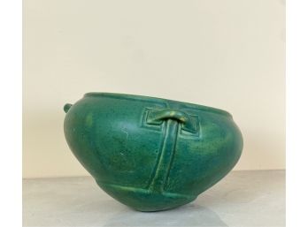 MATTE GREEN ROSEVILLE POTTERY HANGING PLANTER