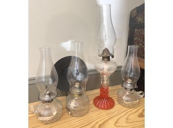 (4) VINTAGE GLASS FLUID LAMPS