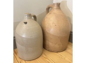 (2) LARGE SALT GLAZED STONEWARE JUGS