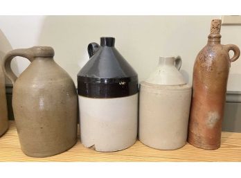 (4) SALT GLAZED STONEWARE JUGS