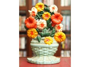 CAST IRON BASKET OF FLOWERS Doorstop