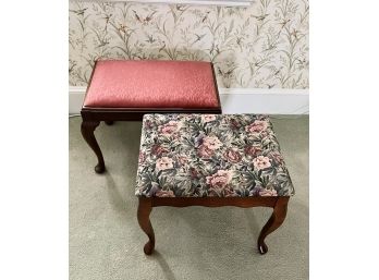 (2) UPHOLSTERED QUEEN ANNE STYLE STOOLS