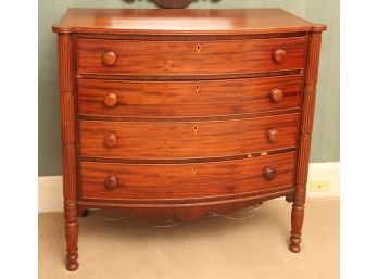 SHERATON BOW FRONT MAHOGANY CHEST w/ TURRET TOP