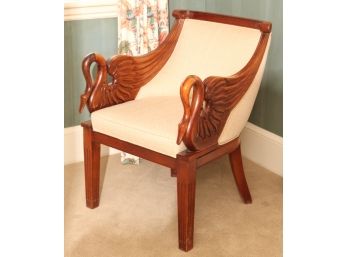 BARREL-BACK CHAIR with CARVED SWAN ARMS