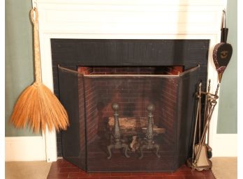 BRASS & IRON FIREPLACE SET