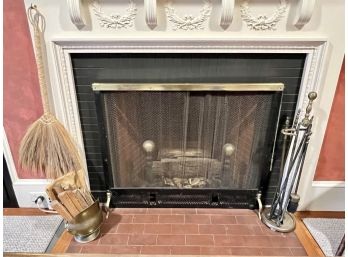 BRASS & IRON FIREPLACE SET