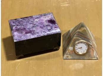 MINERAL SPICIMEN CHEST & PYRAMID CLOCK CASE