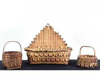 (3) PENOBSCOT BASKETS: (2) FIXED & (1) WALL POCKET