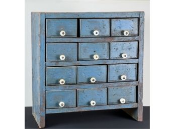 (12) DRAWER COUNTRY STORE APOTHECARY IN BLUE PAINT