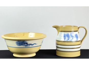 (2) MOCHA DECORATED YELLOW WARE ITEMS