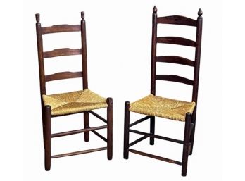 (2) LADDER BACK CHAIRS w RUSH SEATS