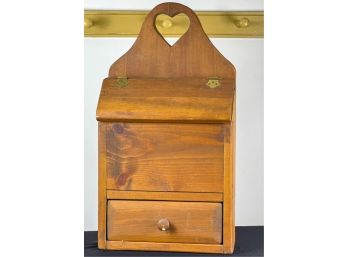 (1) DRAWER HANGING PINE WALL POCKET w HEART