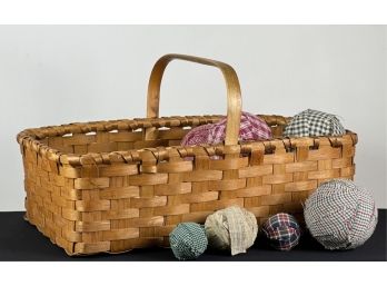 SPLINT WOVEN GATHERING BASKET w PIN CUSHIONS