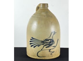 WHITES UTICA STONEWARE JUG w COBALT BIRD