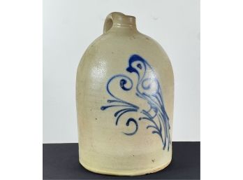 (2) GALLON STONEWARE JUG w COBALT BIRD