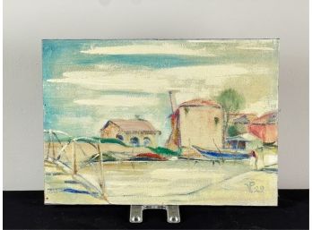 SIGNED 'HARBOR TOWN' OIL ON BOARD