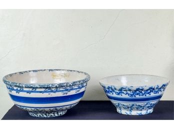 (2) SPONGEWARE DECORATED BOWLS