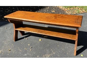 ANTIQUE WOODEN SAWBUCK FORM BENCH W/ BOOT JACK ENDS