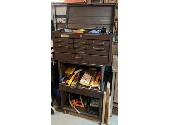 TOOL BOX FILLED w/ TOOLS ON ROLLING CART