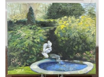 SIGNED GARDEN SCENE OIL ON CANVAS