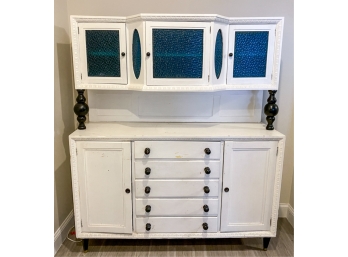 PAINTED SERVER WITH AQUA PRESSED GLASS PANELS