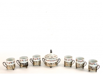 BAVARIAN DEMI TASSE & SUGAR BOWL W GERMAN SILVER