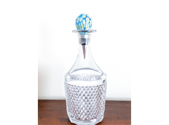 CUT GLASS DECANTER WITH MILLEFIORI STOPPER