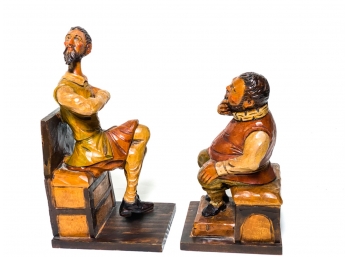 DON QUIXOTE AND SANCHO PANZA CARVED BOOKENDS