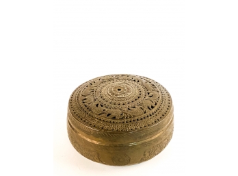 PIERCED AND ETCHED COVERED INDIAN BRASS CENSER