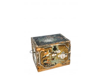 PAINTED CHINOISERIE TEA CADDY W/ FLORA & FAUNA