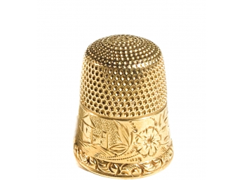 14K GOLD THIMBLE WITH/ ETCHED PHILIPPINE SCENES