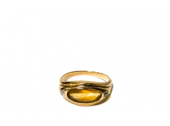 14K GOLD RING W/ CITRINE & (2) DIAMONDS